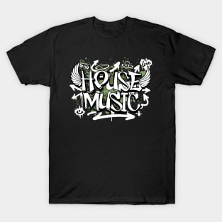 HOUSE MUSIC  - Graffiti Steez (Army Green/White) T-Shirt